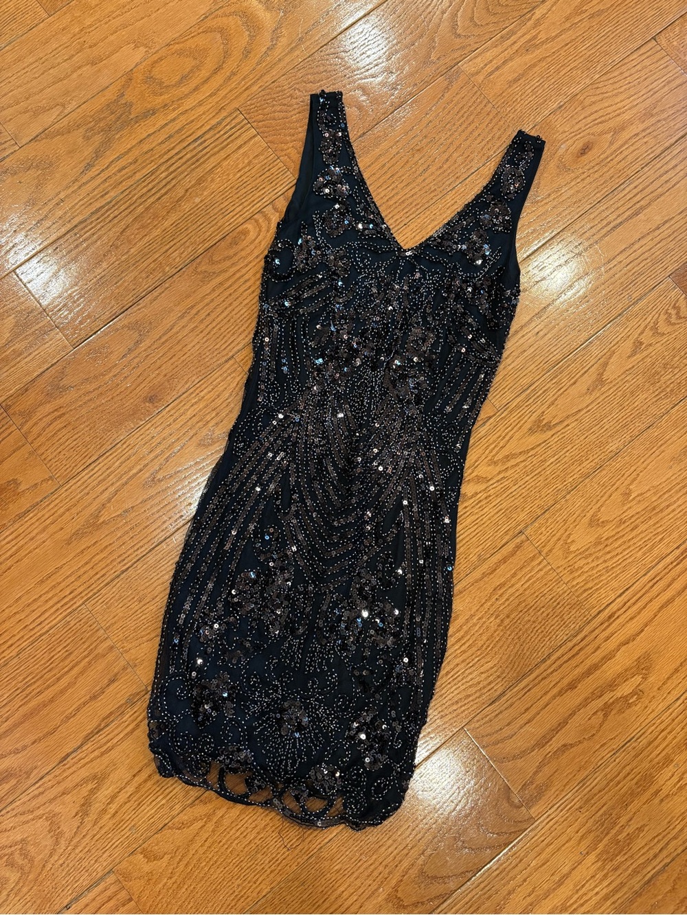 Minuet Black Beaded Sequin Cocktail Dress Art Deco Glam Sleeveless Mini S NWT